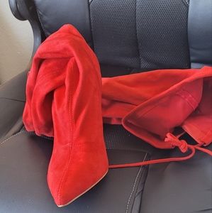 Red knee high boots